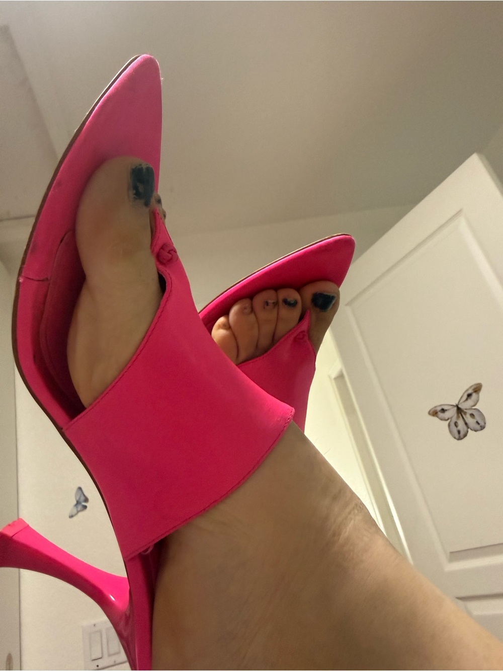 Zara Hot Pink Open-Toe Mule Heels